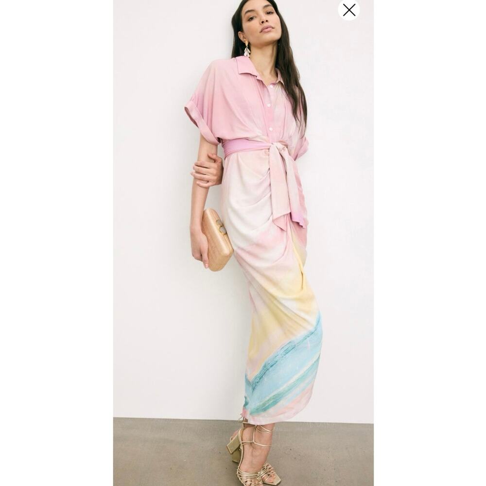 LE SUPERBE Multicolor Sparkling Surf Miki Collared Button Front Tie Waist Dress